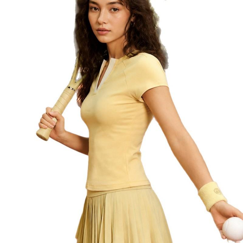 Womens V-Neck Short Sleeve Tennis Shirt Slim Fit Colorblock Stripe Athletic Top