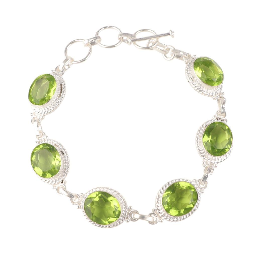 Peridot Gemstone 925 Stamped Silver Jewelry Handmade Bracelet 8.5" Gift For Wife RB-2-7