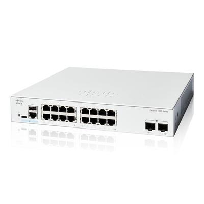 CISCO Sistemos Cisco Cisco Catalyst Smart Switch 16 prievadų GE 2x1GE SFP Metalinis korpusas Tylus be ventiliatoriaus Verslui (Cisco) 1200-16T-2G (C1200-16T-2G)
