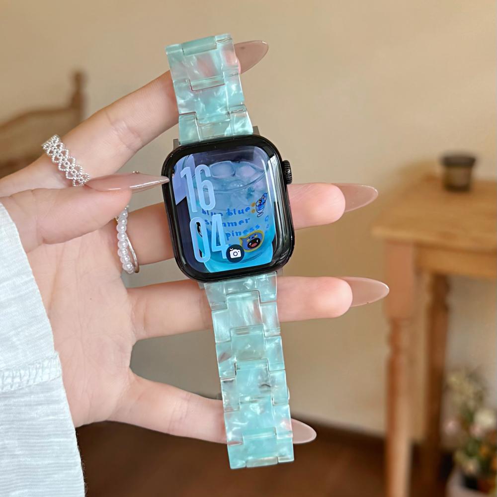Marble Shell Pattern Resin Watch Band Butterfly Buckle Strap Compatible with Apple Watch Series 1–11 / SE / Ultra Fits 38–49mm