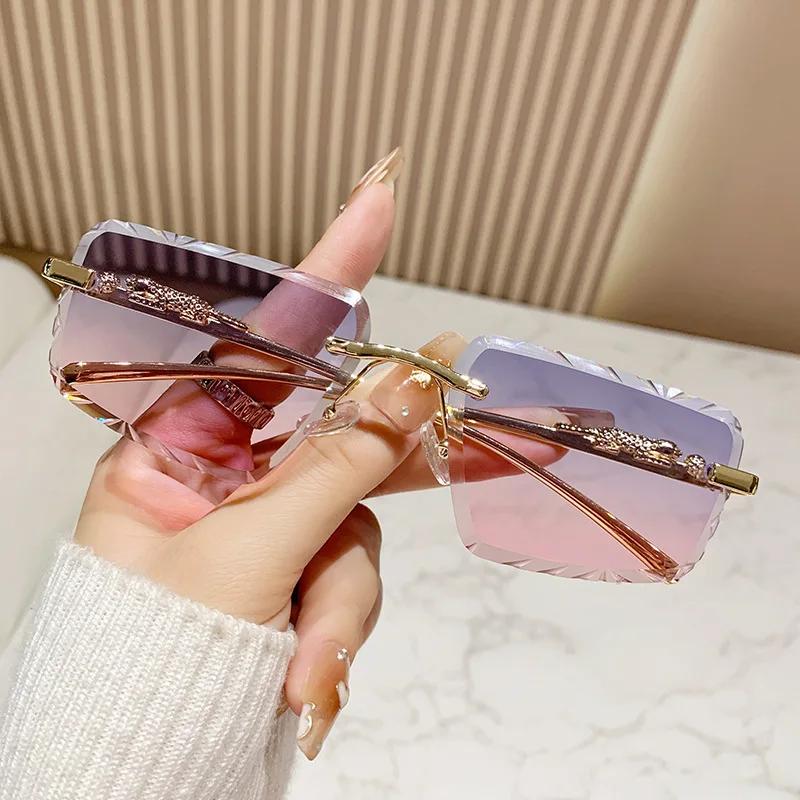 Rimless Punk Vintage Sunglasses Women For Men Luxury Brand Designer Sun Glasses Popular Metal Leopard Head Hip Hop Eyeglasses