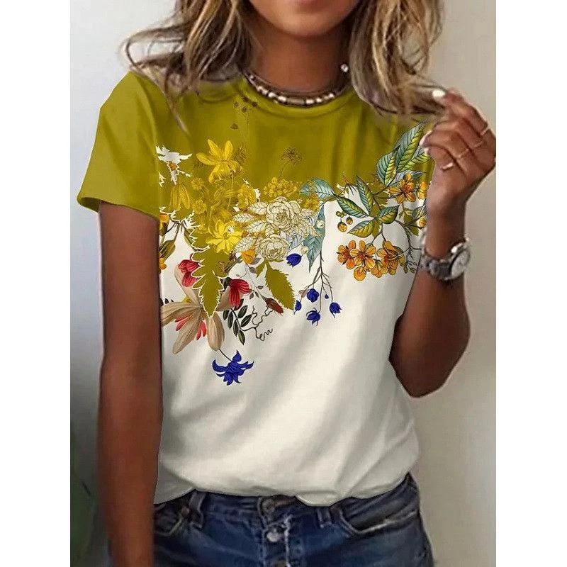 New Flower Petal Pattern T-Shirts Floral 3D Print Women's Short Sleeve Round Neck T Shirt Tees Harajuku Y2K Tops Female Clothing