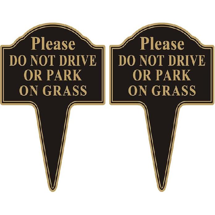 Do not Drive or Park on Grass Sign, Yuntarda 2-Pack 10”x14” Double Sided Stay Off Grass Sign with Integrated Stake Rust-free Aluminum Yard Sign