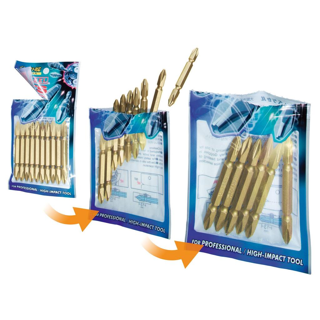 VESSEL Double-ended Gold Bit with Magnet +2 x 65mm Set of 10 Hardness: H (High Hardness) GMA14 ZP