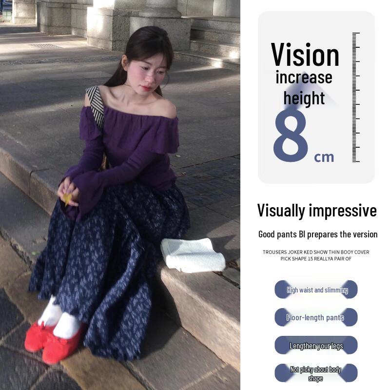 LANGSHA Women's Navy Floral High-Waist A-Line Long Skirt