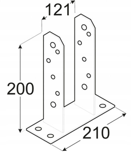 Post base screwed to concrete, galvanized, 121x200 mm