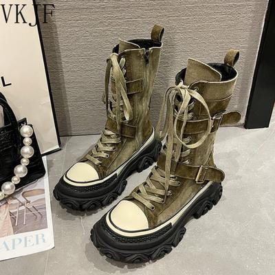 Mode Nouvelles Bottes d'Automne pour Femmes Bottes Courtes à Semelle Épaisse en Cuir Nubuck pour Femmes Baskets Antidérapantes Bottes pour Femmes Vent Bottes de Moto 2025