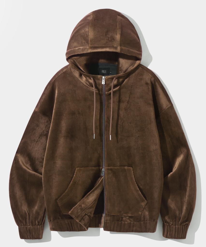 Dimitri Black 2Way Essential Corduroy Hooded Zip-Up_Brown