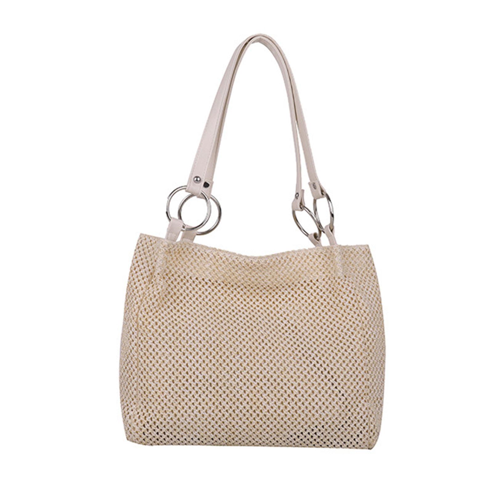 

Простая летняя сумка, большая вместительная сумка на плечо для поездок на работу, сумка-тоут, соломенная сумка, универсальная для курортов, путешествий, кемпинга бежевый