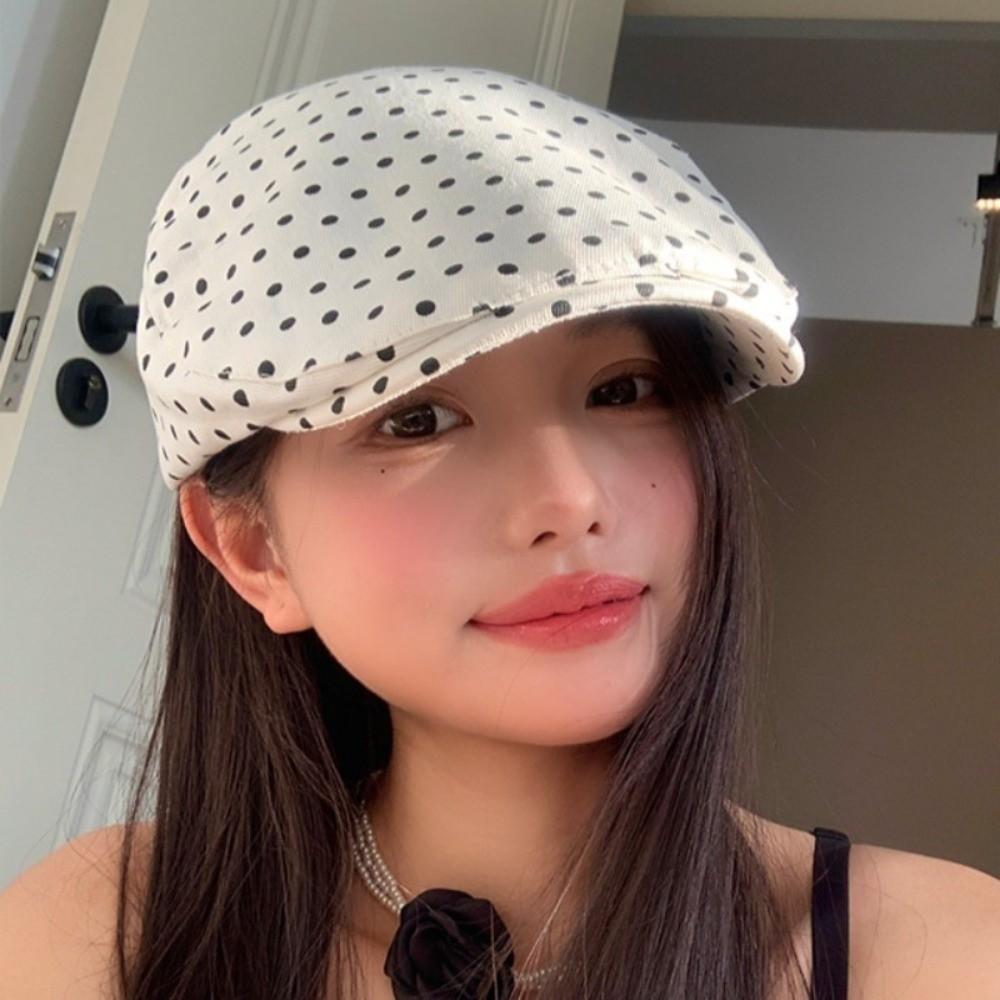 Nieuwe Polyester Polka Dot Baretjes Lichtgewicht Katoen Verstelbare Newsboy Pet Zoete Vintage Voorwaartse Hoeden Damesmode
