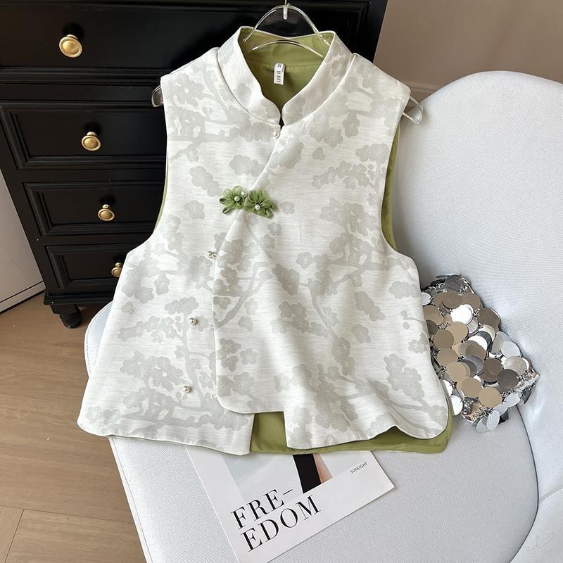 

Жаккардовый жилет женский 2025 новый ретро темперамент ручная работа пряжка жилет топ 3XL ([Recommended 138-75kg])