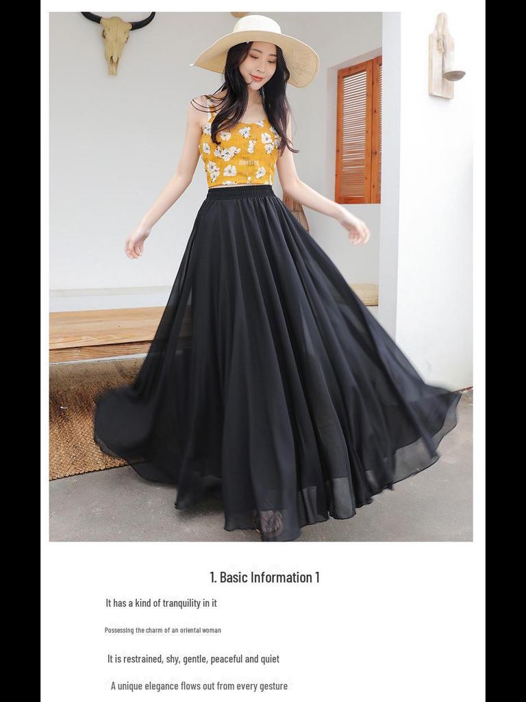 Elegant Spring Chiffon Swing Dress - A-Line Layered Beach Fairy Skirt for Women