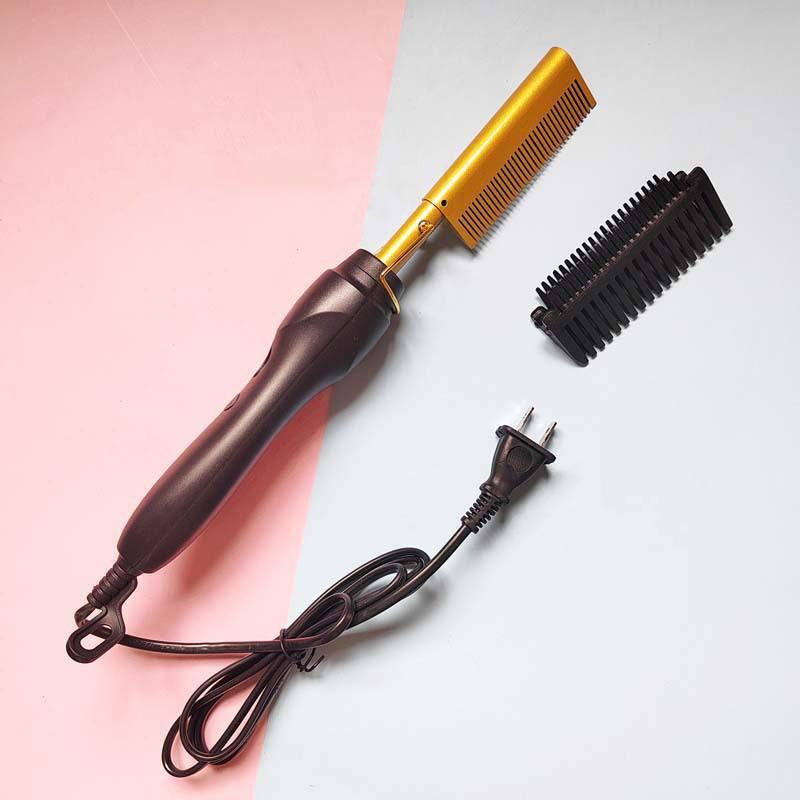 Pieptene electric fierbinte 2 în 1, presă de îndreptat părul, ondulator, fier de păr umed/uscat, perie de îndreptat, instrument de coafat părul
