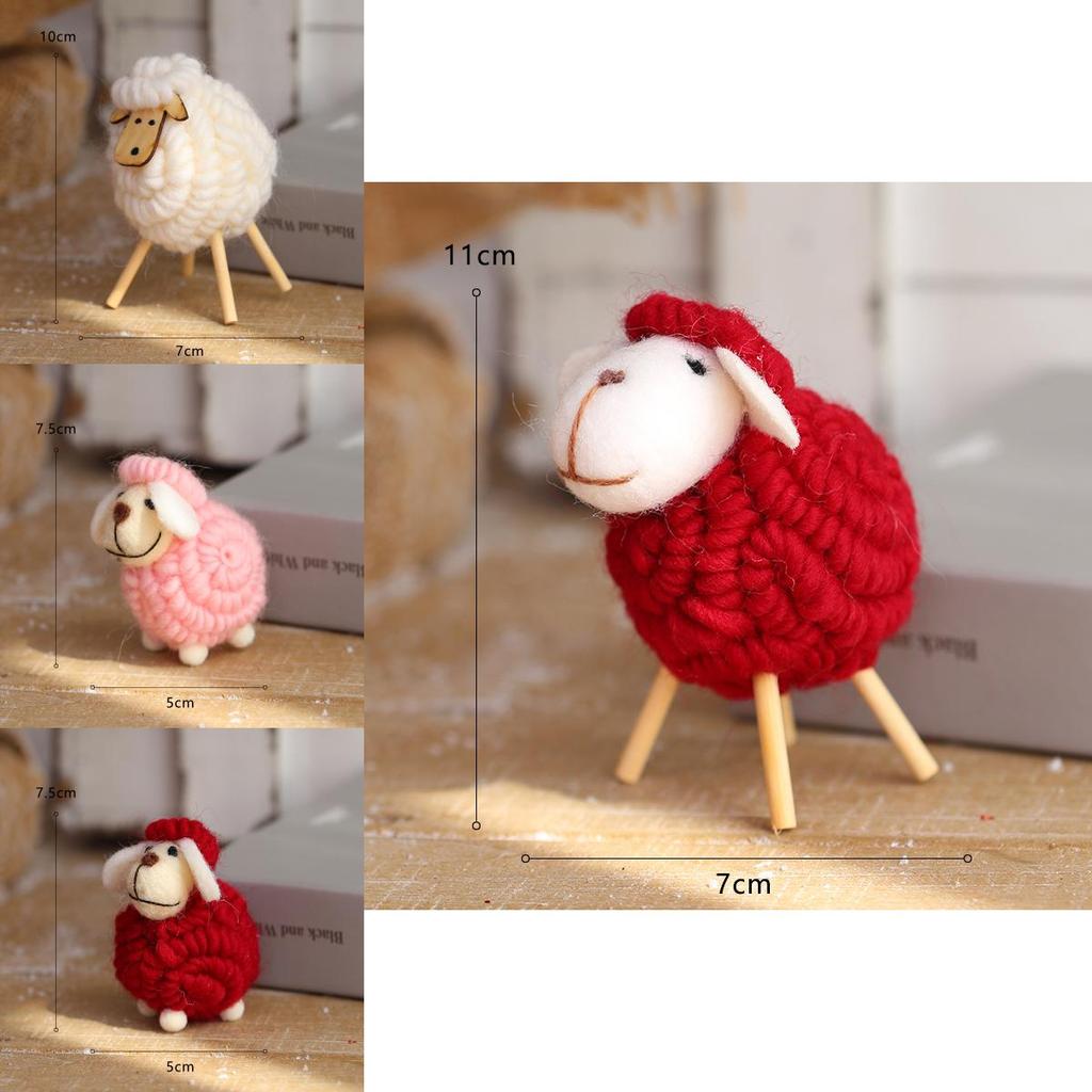Holiday Christmas Tabletop Tree Ornament Kit With Felt Sheep And Modern Art Style For Celebration