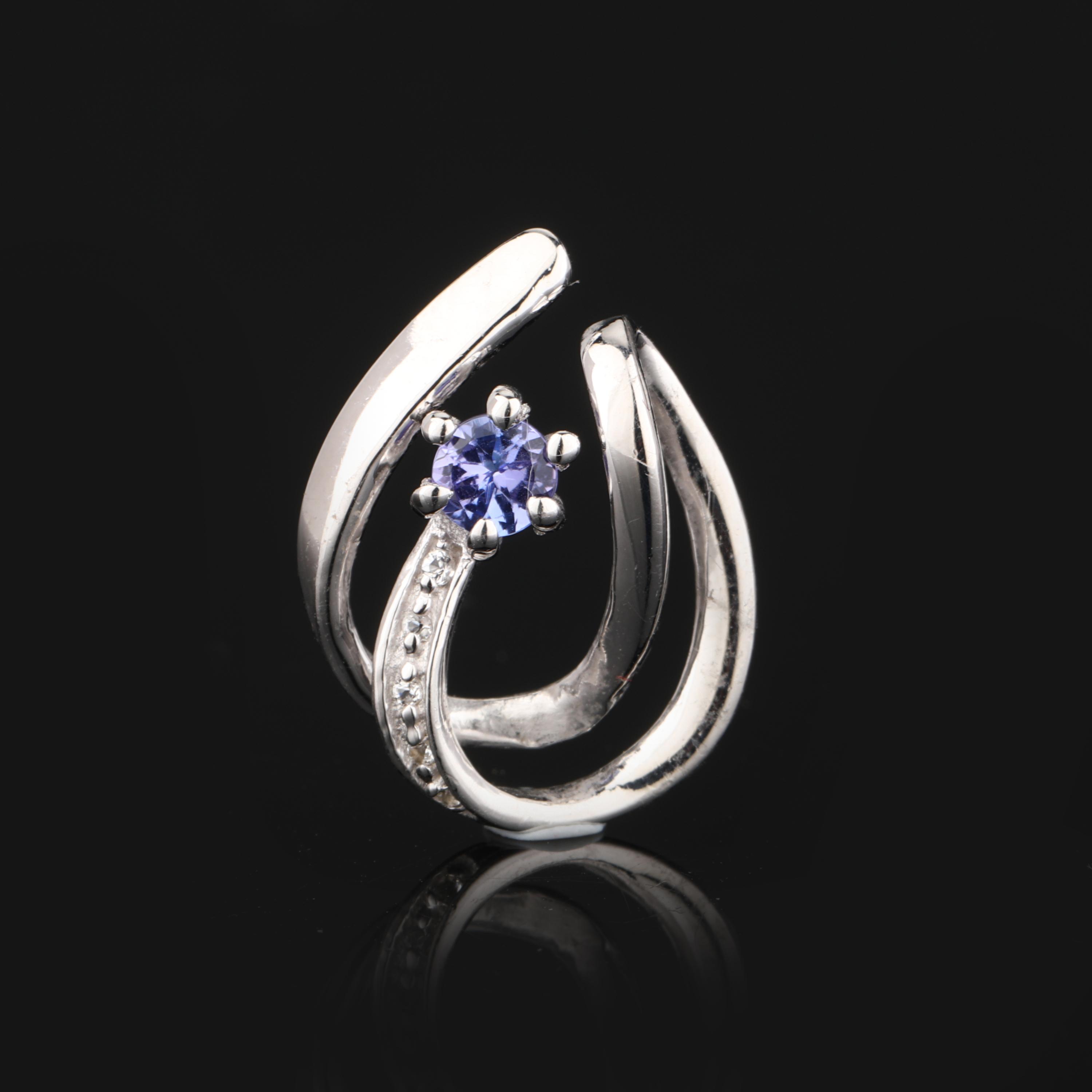 

Tanzanite & White Topaz Pendant 925 Sterling Silver Rhodium Jewelry Gift срібний