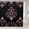 Vintage Boho Damask Floral Bathroom Curtain,Bohemian Exotic Goth Shower Curtain Victorian Baroque Flower Shower Bathtub Decor