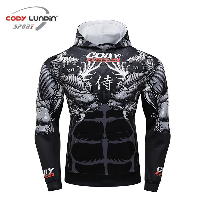 Mens Slim Fit Hooded Gym Workout Top Digital Print Long Sleeve Athletic Shirt Fitness Running Training