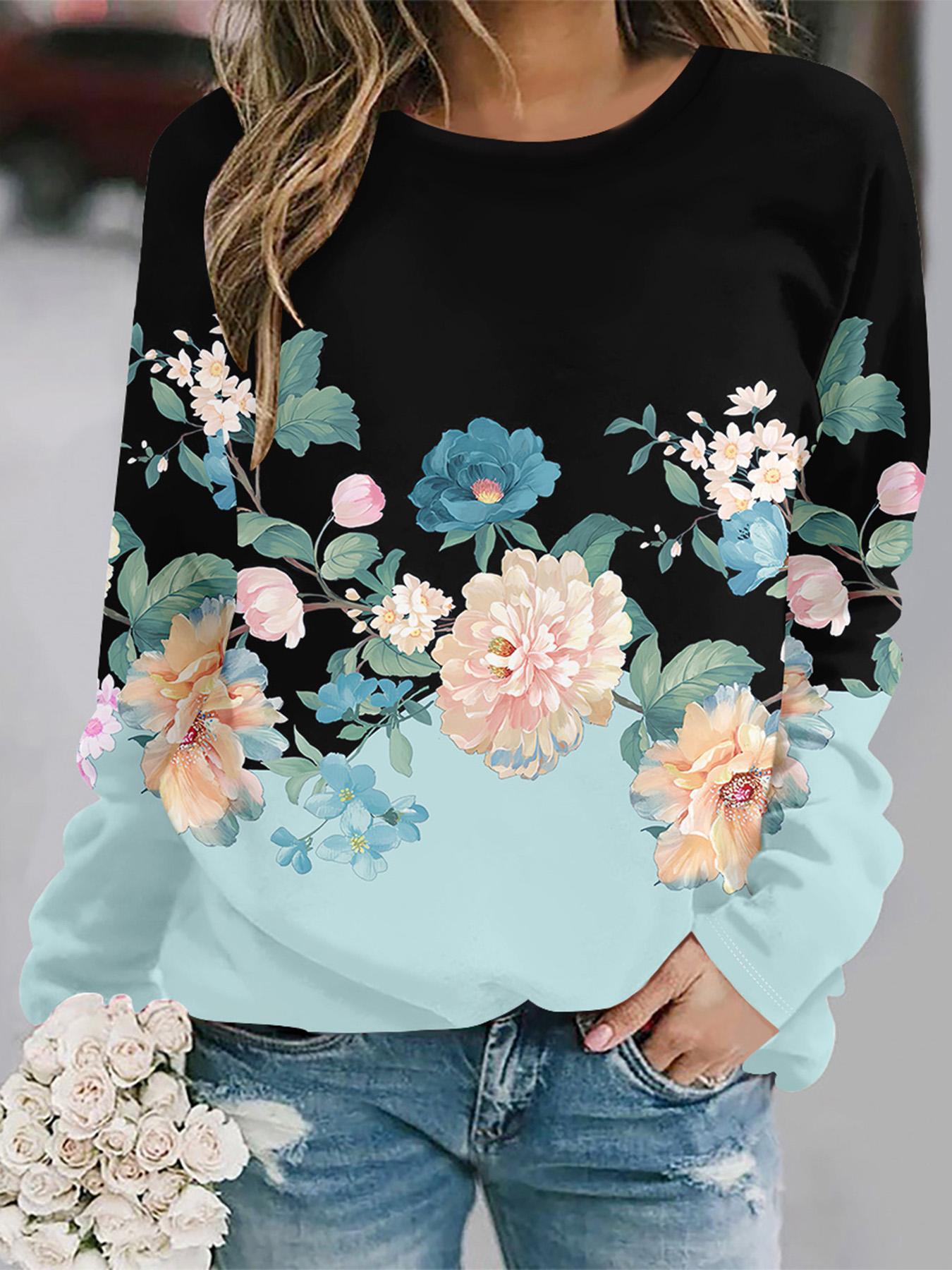 

2025 Autumn and winter new fashion round neck long sleeve printed elegant casual loose hoodie S