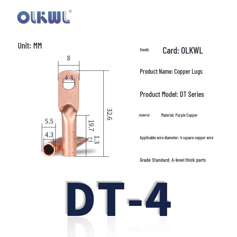 OLKWL DT Series Thickened Copper Cable Lugs