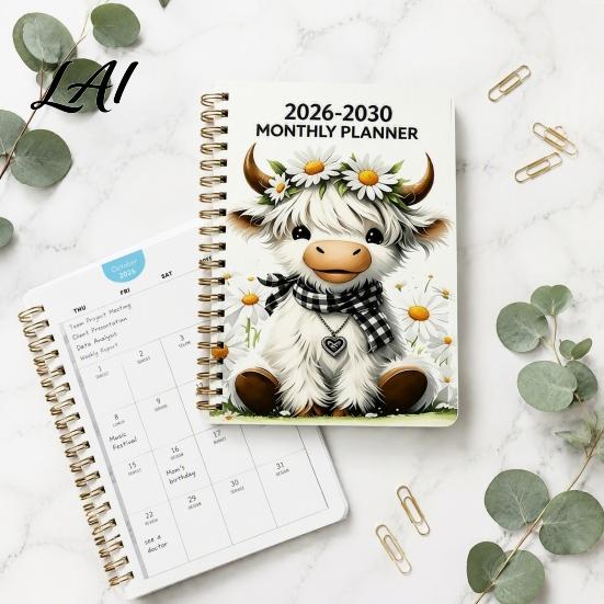 Organized Life Planner for Students 2026‑2030 5‑Year Monthly Planner Cute Highland Cow Cover Calendar Notebook Gift Lovers Planners 60