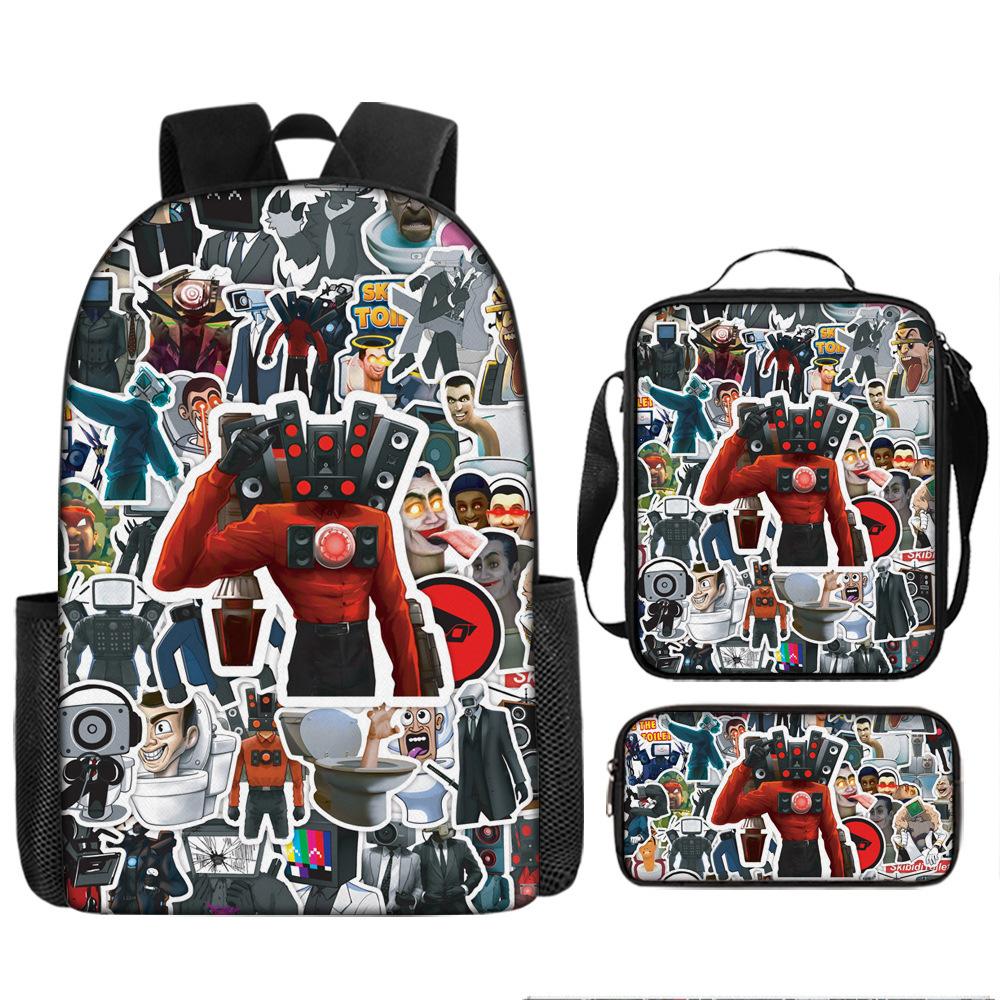 Toilet Man Backpack Trendy Backpack European and American Retro Schoolbag Cartoon Backpack Three-piece Set