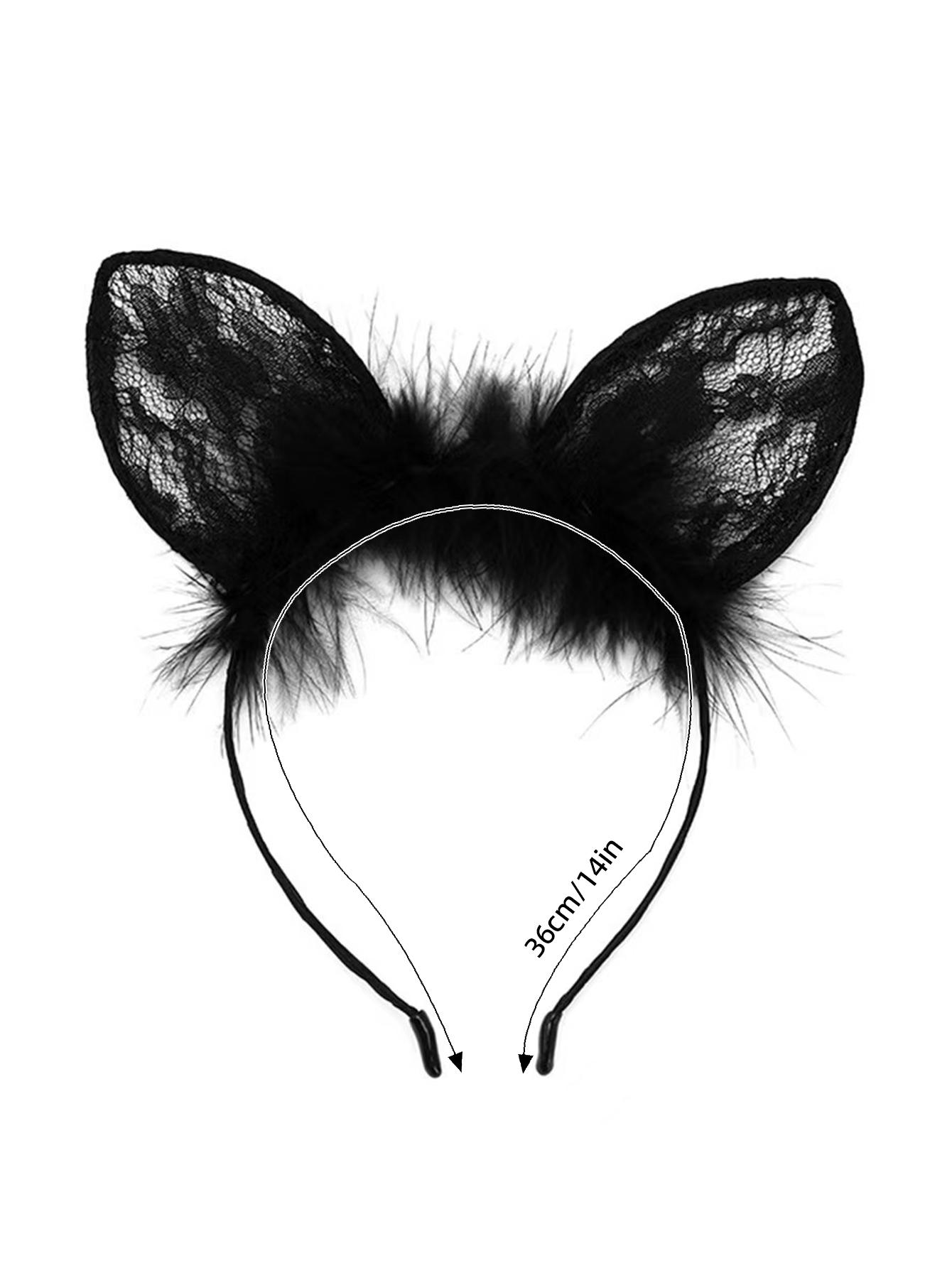 

1 шт. Модная повязка на голову с искусственными перьями, сексуальным кружевом и кроличьими ушками для женщин, аксессуары для волос