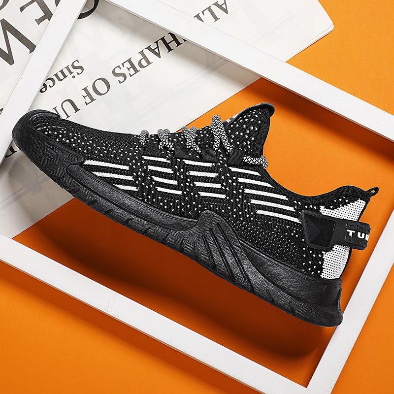 Large size men's shoes spring mesh breathable fly-woven fashion running shoes round head platform men's casual sports shoes