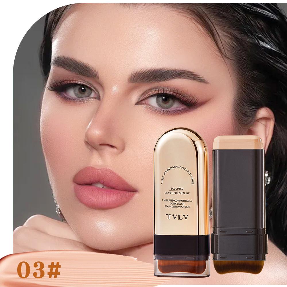 TVLV Long-lasting Concealer Foundation Stick: Thin, Comfortable, No-Smudge Bare Skin Cream with Dual-Ended Brush. 20g
