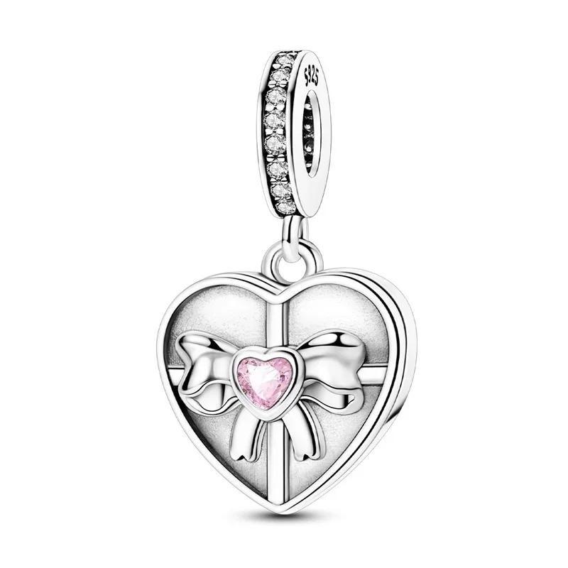 Sparkling Birthstone Charms Copper Heart Mom Key Pendant Bead Fit Original Necklace Bracelet Women Jewelry Diy Gift