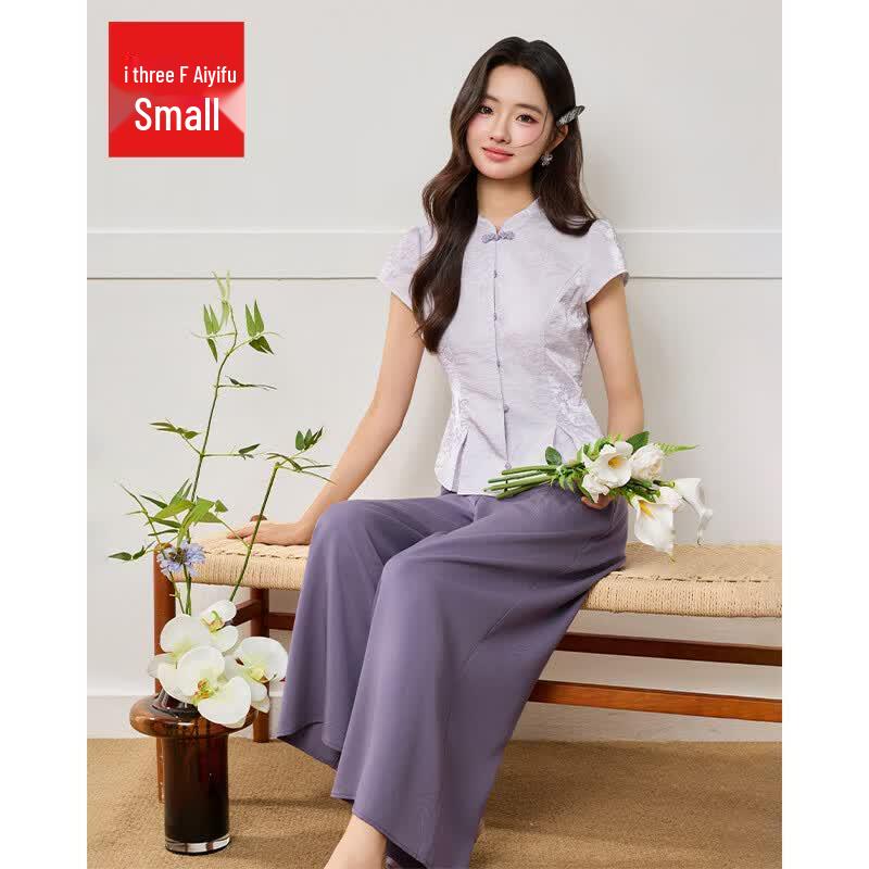 IEF Aiyifu Petite New Chinese Style Elegant Top & Long Pants Set S