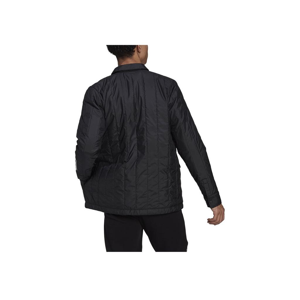 Adidas Solid Color Quilted Letter Logo Print Polo Button Long Sleeve Jacket Men Jacket Black HG8706