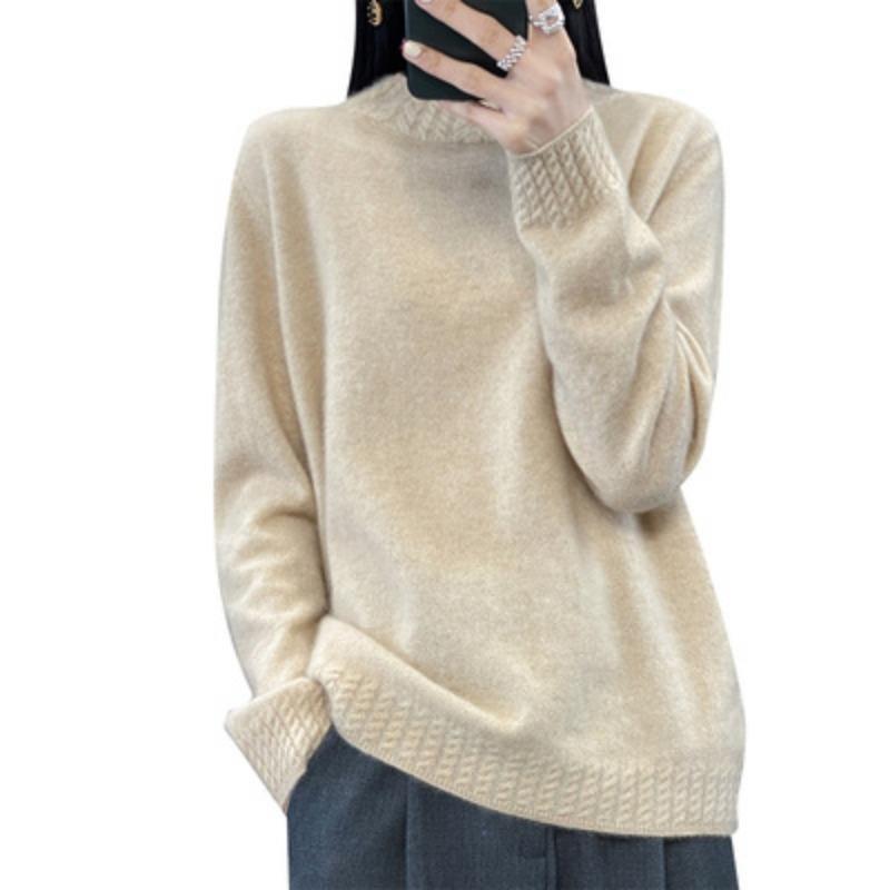 Fashion Long Sleeve Loose Knitted Sweater for Women Half High Collar Base Autumn Winter Pullovers Sweaters Women Casual Solid Ladies Knitwears 2374