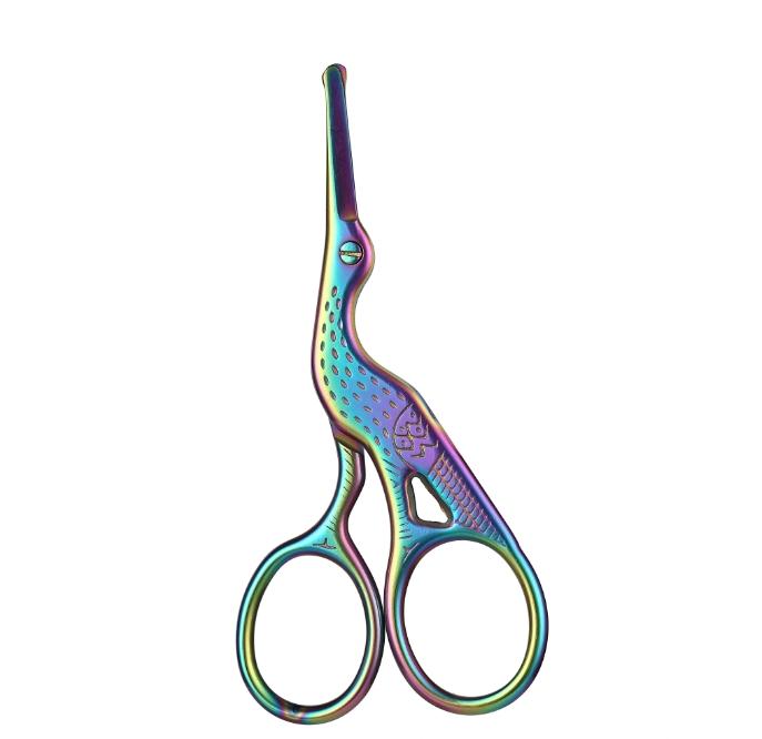 

Тисненые ножницы из нержавеющей стали для стрижки волос в носу и бороды - российский дизайн с изогнутым лезвием, инструмент для макияжа бровей, прочные ножницы для красоты