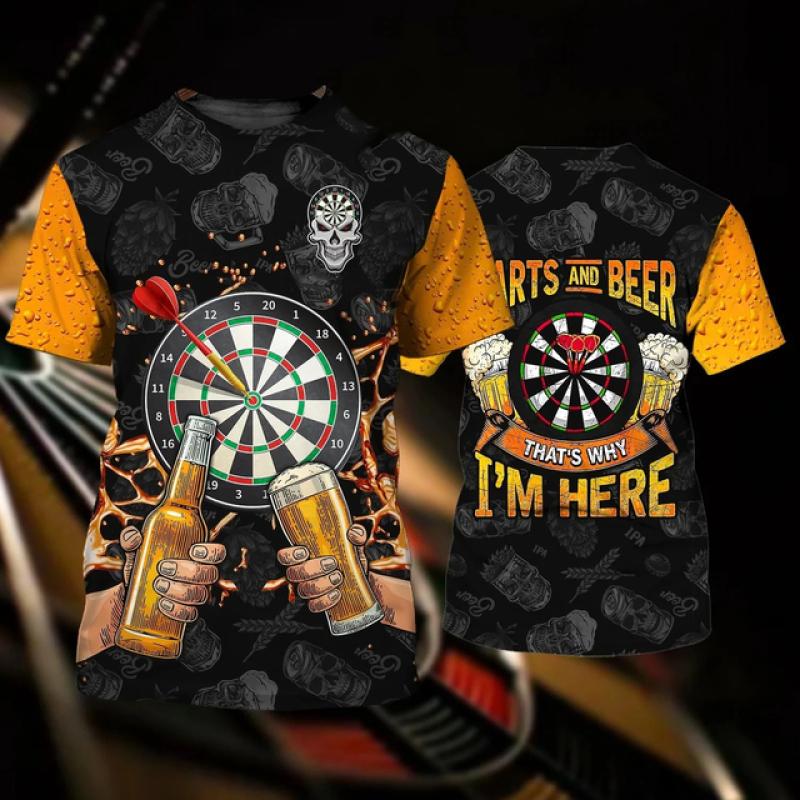 Herren T-Shirt Sommer Casual Beer Darts Printed Kurzarm T-Shirt Tops Lose Übergroßes T-Shirt Mew Party Herrenbekleidung Camisetas