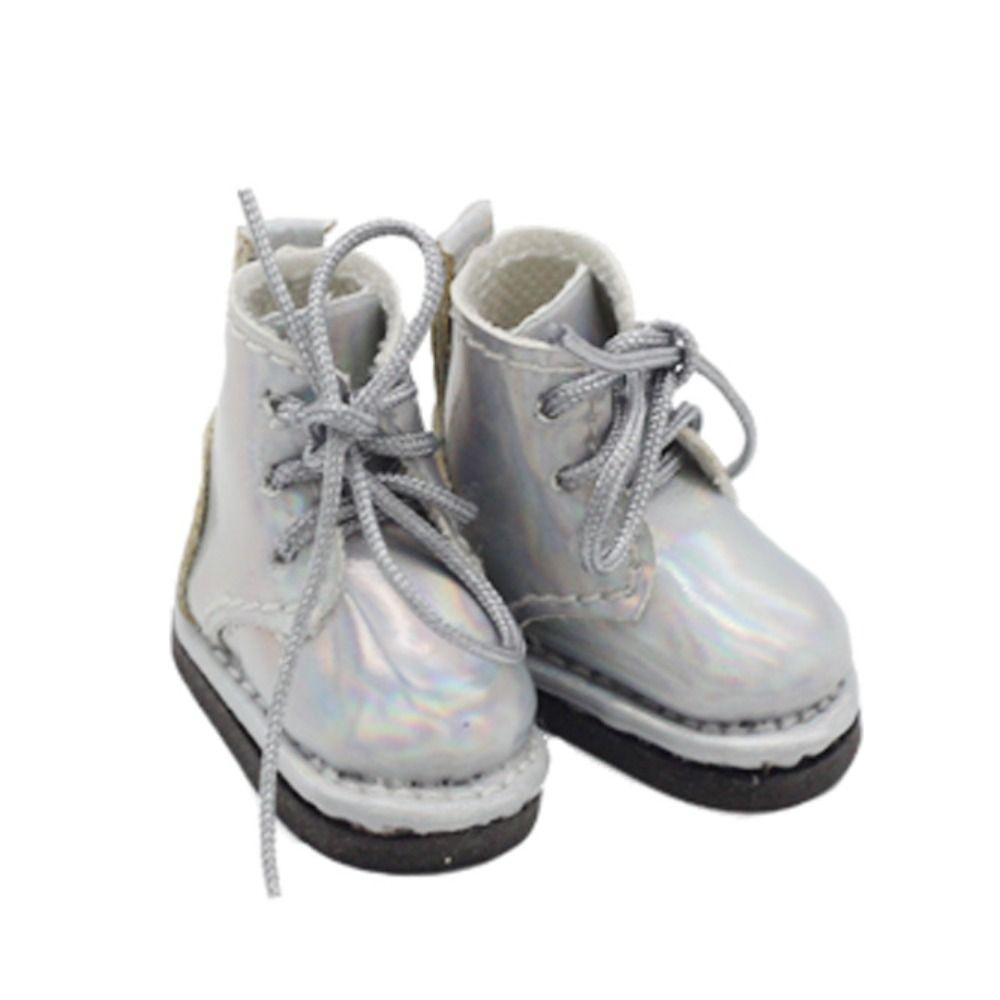 1 Pair Plating Silver 1/12 Bjd Doll Leather Shoes PU Leather 1/12 Bjd Doll Boots  Kids Gifts