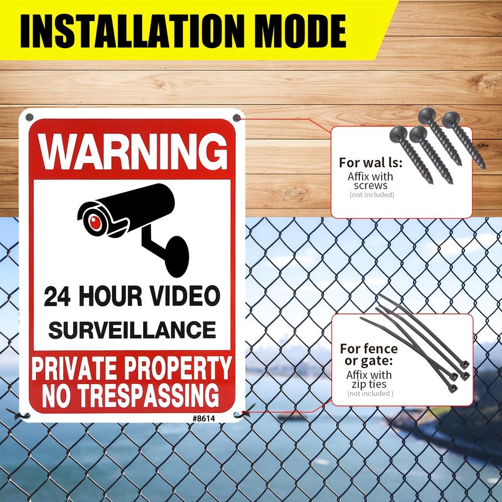 No Trespassing Signs Private Property Metal Hour Video Surveillance Signs For Home And Outdoor Aluminum