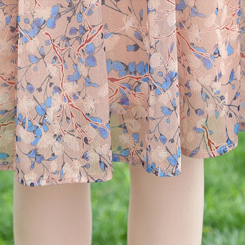 Large Size Dress Women Short Sleeved Loose Floral Dress Summer Mesh Breathable Dress A-line Print Mid Length Dress