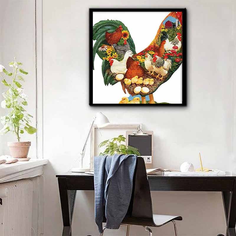 New Arrival 5D DIY Full Circle Diamond Painting "Rooster" Embroidery Cross Stitch Home Decor Gift