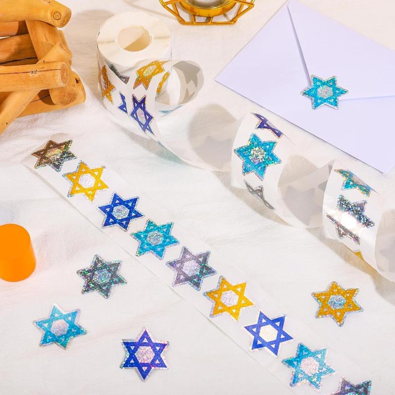 2Rolls Hexagram Stickers 500Pcs/Roll 4 Color Designs 3cm/1.2in For Party Gift Seal Notebook And Cup Decoration