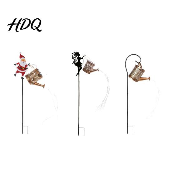 Waterproof Solar Path Lighting Christmas Santa Kettle Light Solar-Powered Claus Watering Can Stake Lamp Decorative Yard Stakes with LED String,