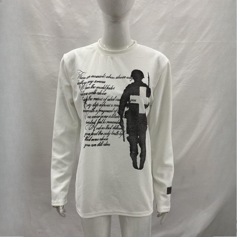 European and American Autumn Street Fashion Personalized Printed Retro Round Neck Long Sleeved T-shirt for Men and Women