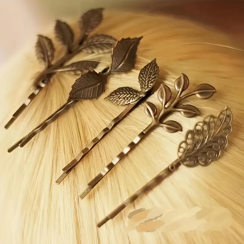 5Pcs Vintage Forest-Themed Hair Clip Featuring Handmade Retro Leaf Designs, Perfect for a Fresh And Artistic Look