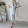 2026 Womens V-Neck Floral Print Lace Trim A-Line Midi Dress Slim Fit High-Waisted Elegant Office Casual