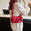 Ruched Bowknot Shoulder Bag Pu Leather Crossbody Bag Elegant Bow Underarm Bag  Women