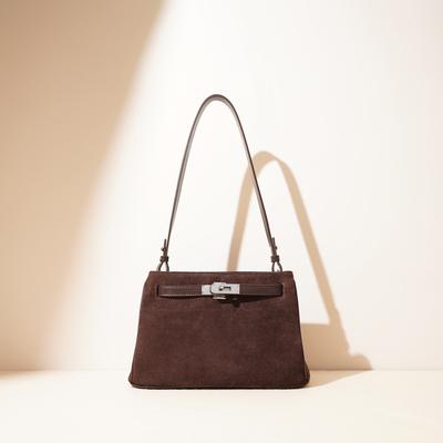 New High-end Matte Cowhide Lock Armpit Bag Commuter Leather Portable Messenger Bag Women's Bag