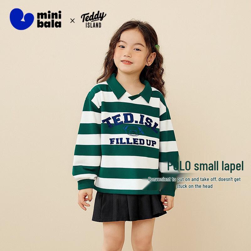

Mini Balabala Teddy Bear Collaboration Boys Long Sleeve Polo T-Shirt 110