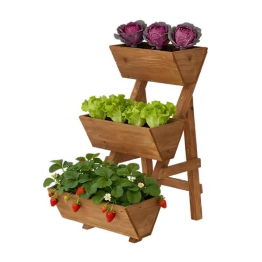 

3-Tiers Wooden Raised Garden Bed Planter Box Flower Pots Vertical Garden Planter Wood Plant Stand for Vegetables Flowers Herbs United States