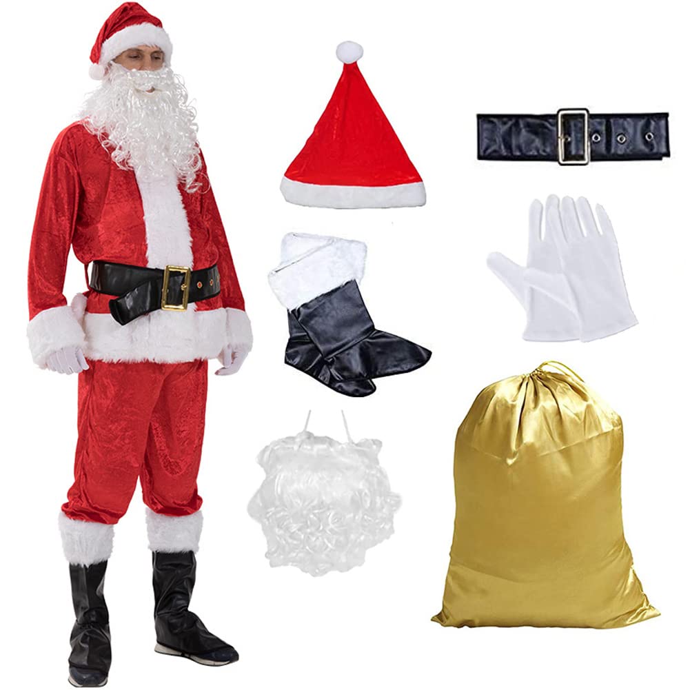 Santa Claus Adult Santa Christmas Luxurious Long Party Santa Clothes [Formemory] Costume, Thick, Cosplay, Costume, Reindeer, 8-piece Set, Men's,