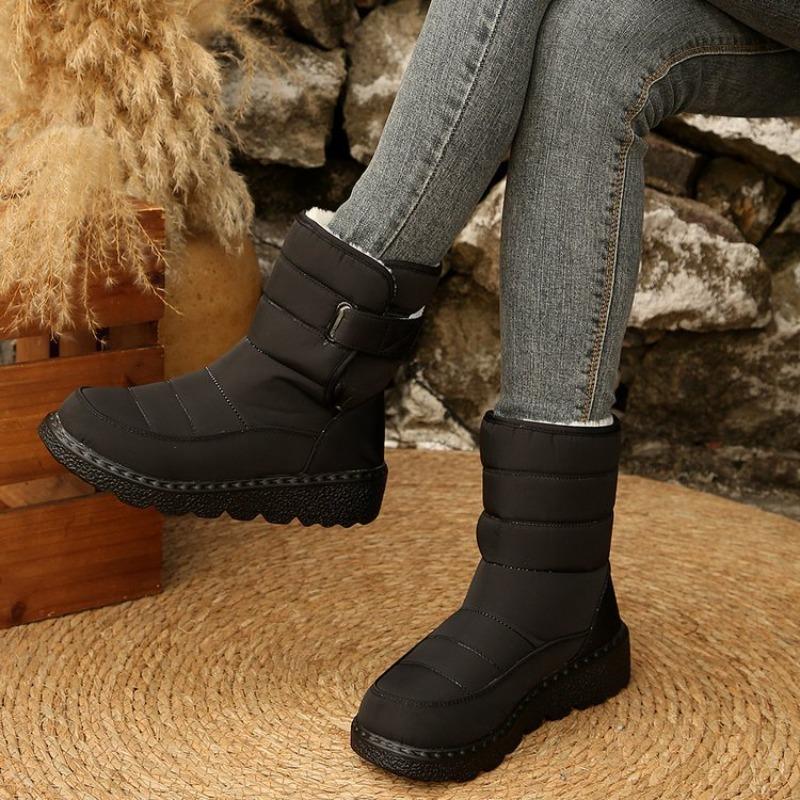 Winter new cloth medium tube snow boots women's high-top waterproof cotton shoes casual short tube velvet large size cotton boots