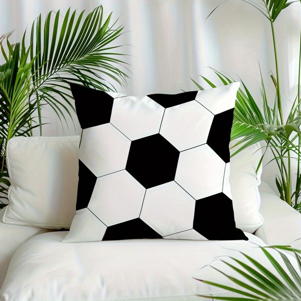 Classic Soccer Ball Pillow Cover 2D Football Print Cushion Case For Sofa Couch Sports Fan Home Decor Man Cave Gift